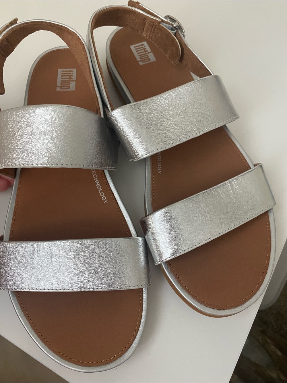 Fitflop Silver Double-Strap Leather Sandals